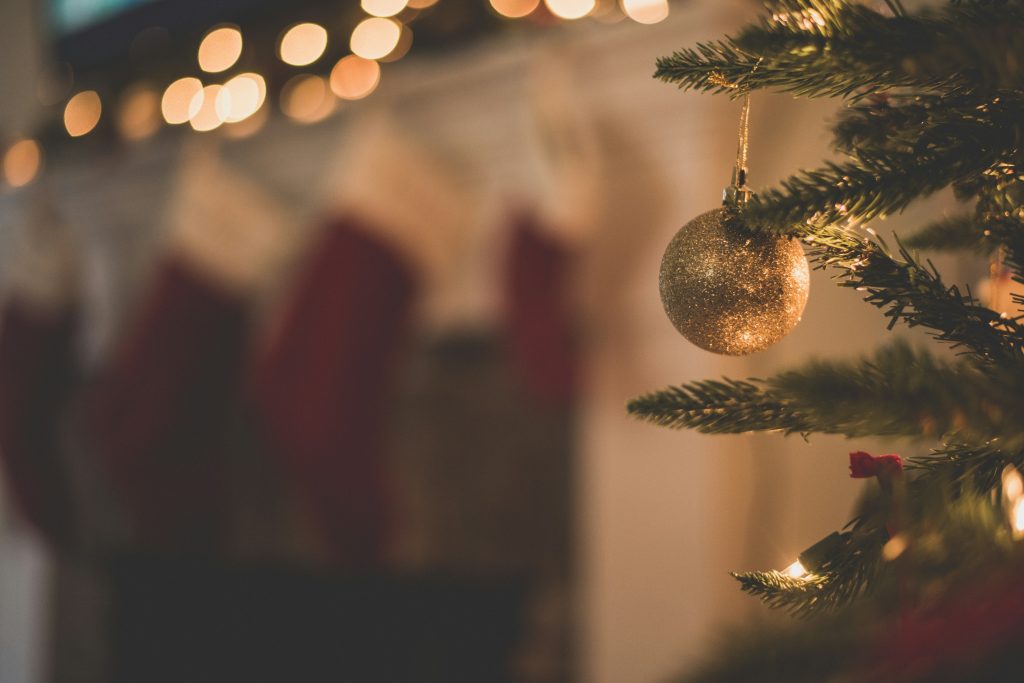 Christmas tree with a bokeh background.